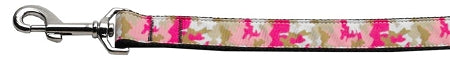 Pink Camo Nylon Dog Leash 3/8 Inch Wide 4ft Long