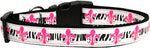 Pink Fleur De Lis Ribbon Dog Collars Medium