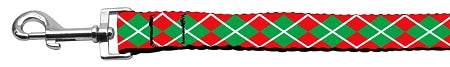 Christmas Argyle Nylon Ribbon Leash 1 Inch Wide 6ft Long