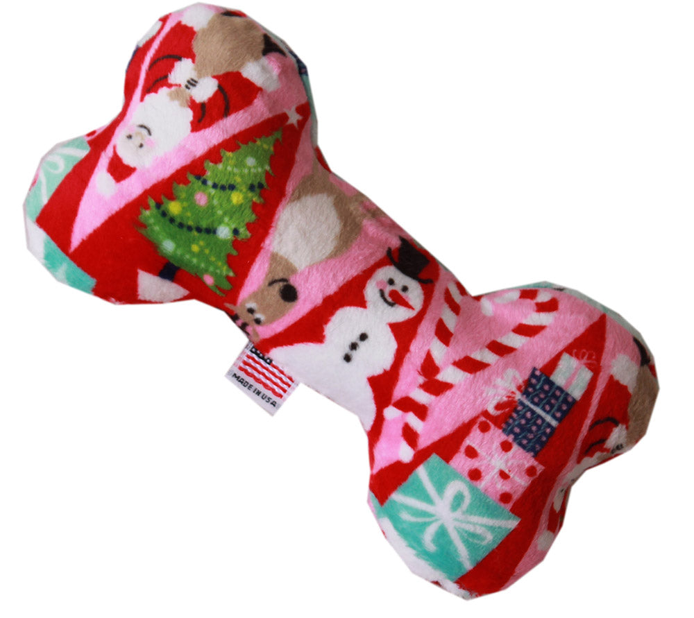 6" Plush Bone Dog Toy Christmas Medley