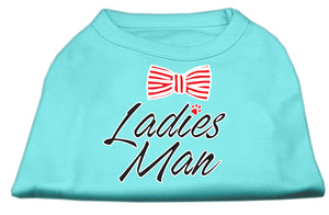 Ladies Man Screen Print Dog Shirt Aqua Sm