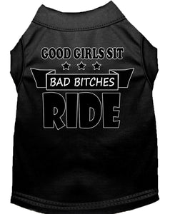 Bitches Ride Screen Print Dog Shirt Black Xs