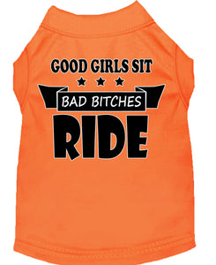 Bitches Ride Screen Print Dog Shirt Orange Sm