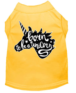 Born To Be A Unicorn Screen Print Dog Shirt Yellow Sm