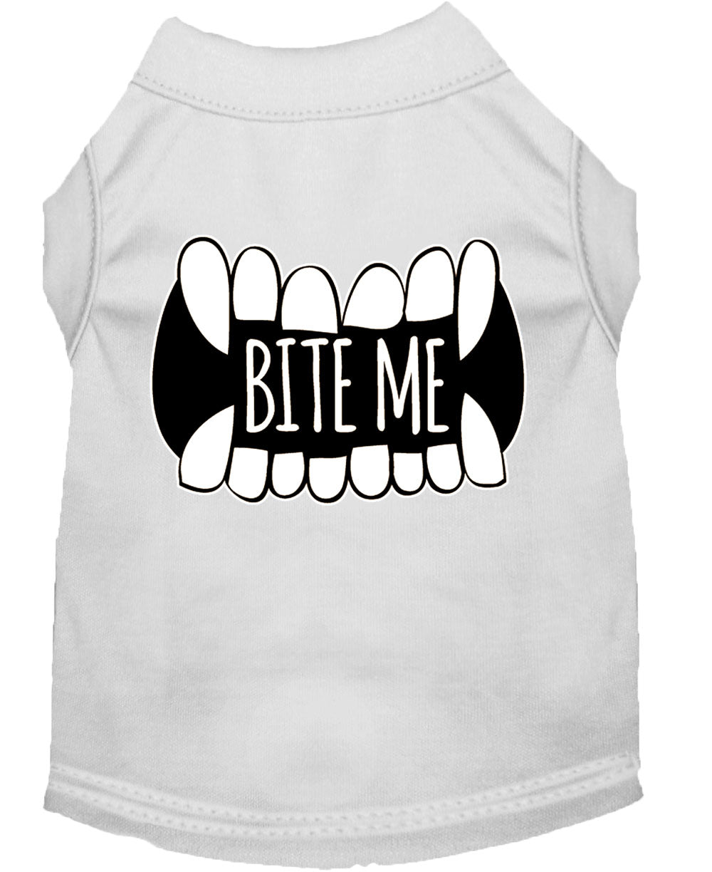 Bite Me Screen Print Dog Shirt White Sm