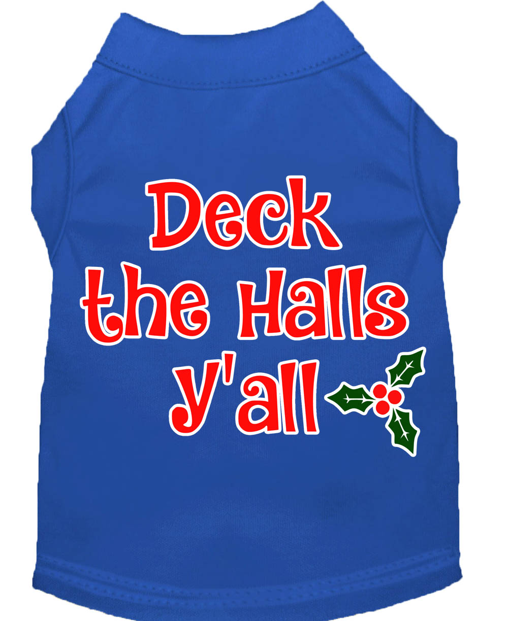 Deck The Halls Y'all Screen Print Dog Shirt Blue Xl