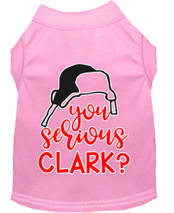 You Serious Clark? Screen Print Dog Shirt Light Pink Med