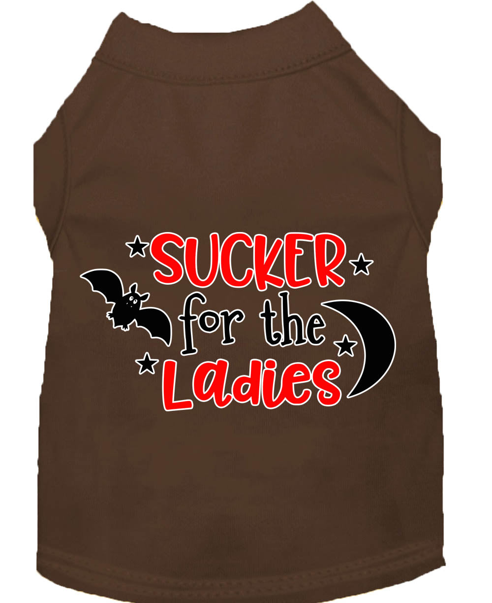 Sucker For The Ladies Screen Print Dog Shirt Brown Med