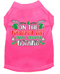 I Regret Nothing Screen Print Dog Shirt Bright Pink Size Sm