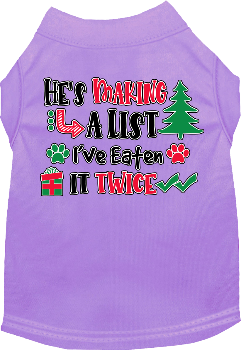 He's Making A List... Screen Print Dog Shirt Lavender Size 4x