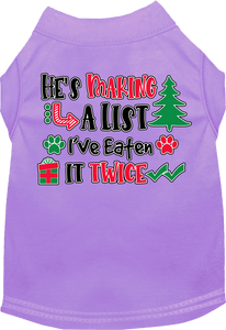 He's Making A List... Screen Print Dog Shirt Lavender Size 4x