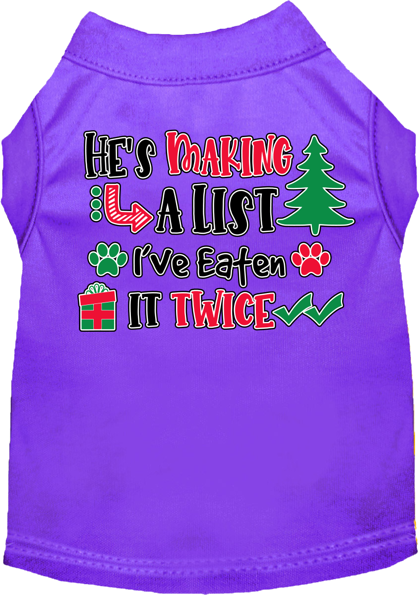 He's Making A List... Screen Print Dog Shirt Purple Size 6x