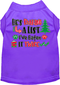 He's Making A List... Screen Print Dog Shirt Purple Size 6x