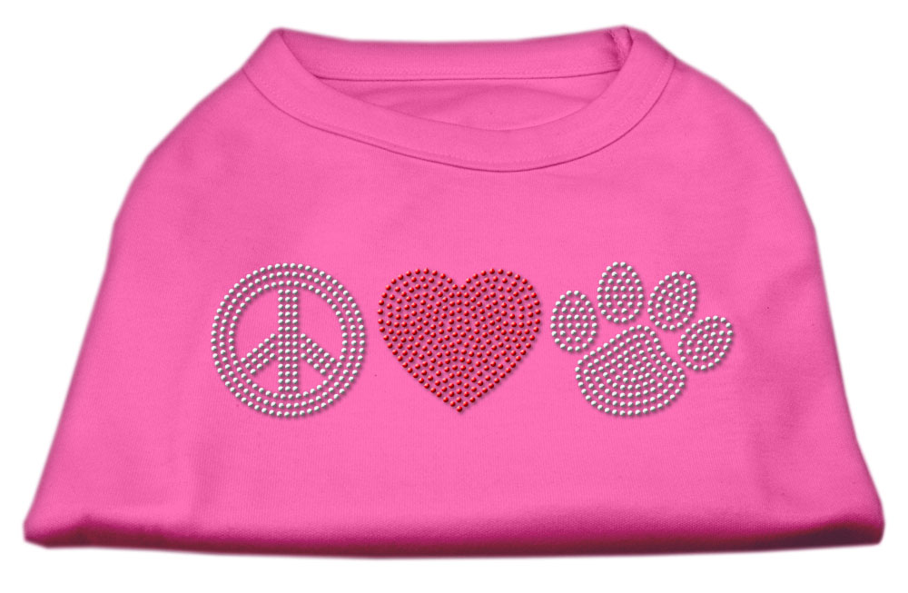 Peace Love And Paw Rhinestone Shirt Bright Pink M