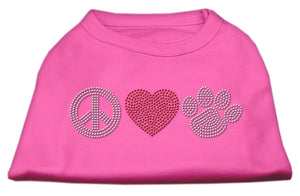 Peace Love And Paw Rhinestone Shirt Bright Pink M