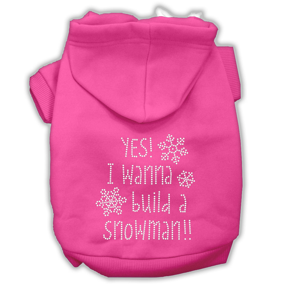 Yes! I Want To Build A Snowman Rhinestone Dog Hoodie Bright Pink L