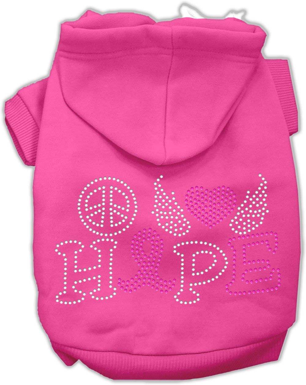 Peace Love Hope Breast Cancer Rhinestone Pet Hoodie Bright Pink Sm