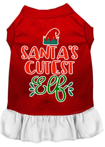 Santa's Cutest Elf Screen Print Dog Dress Red With White Med