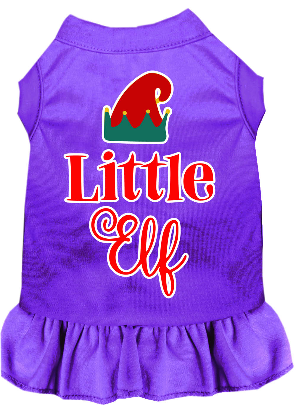 Little Elf Screen Print Dog Dress Purple 4x