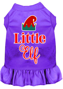 Little Elf Screen Print Dog Dress Purple Sm