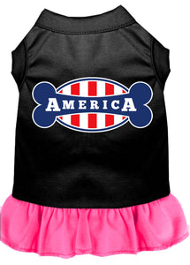 Bonely In America Screen Print Dress Black With Bright Pink Med
