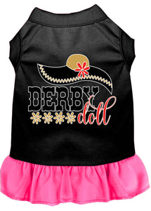 Derby Doll Screen Print Dog Dress Black With Bright Pink Xs