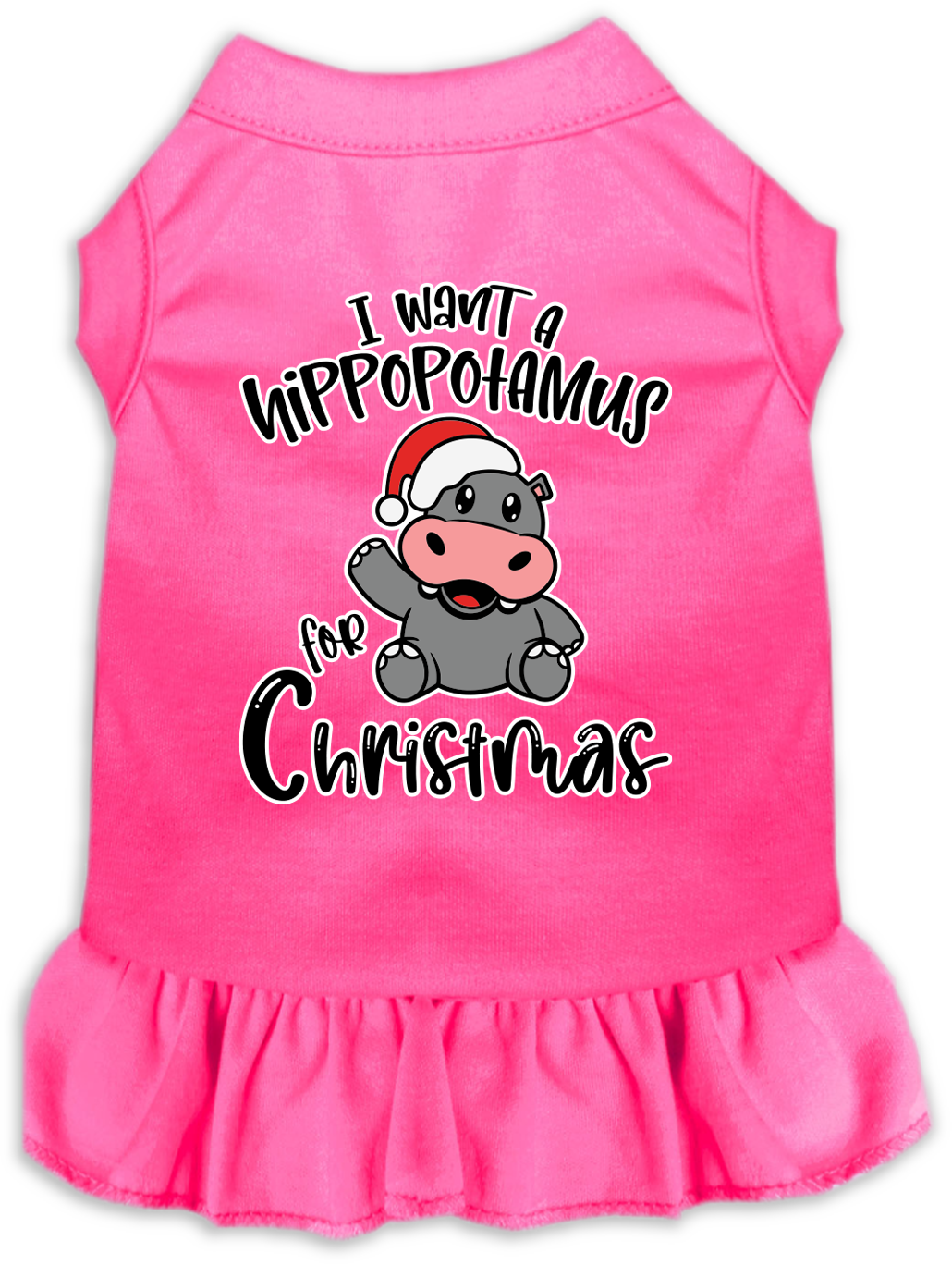 Hippo For Christmas Screen Print Dog Dress Bright Pink Size 4x