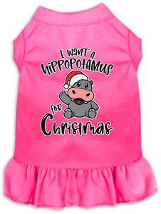 Hippo For Christmas Screen Print Dog Dress Bright Pink Size 4x