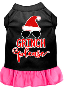 Grinch Please Screen Print Dog Dress Black With Bright Pink Xl