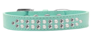 Two Row Pearl And Clear Crystal Size 12 Aqua Dog Collar