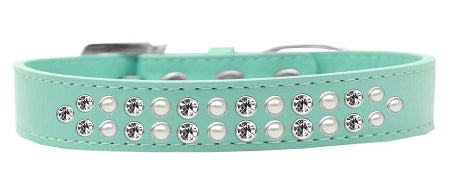 Two Row Pearl And Clear Crystal Size 14 Aqua Dog Collar