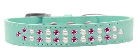 Two Row Pearl And Pink Crystal Size 14 Aqua Dog Collar