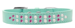 Two Row Pearl And Pink Crystal Size 18 Aqua Dog Collar