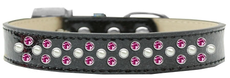 Sprinkles Ice Cream Dog Collar Pearl And Bright Pink Crystals Size 12 Black