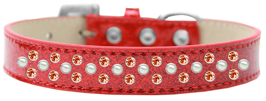 Sprinkles Ice Cream Dog Collar Pearl And Orange Crystals Size 12 Red