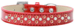 Sprinkles Ice Cream Dog Collar Pearl And Orange Crystals Size 16 Red