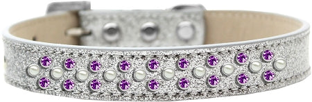 Sprinkles Ice Cream Dog Collar Pearl And Purple Crystals Size 12 Silver