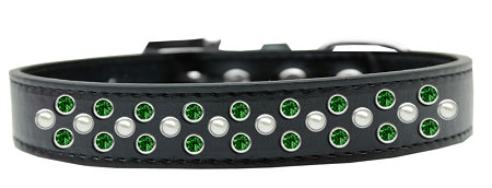 Sprinkles Dog Collar Pearl And Emerald Green Crystals Size 12 Black