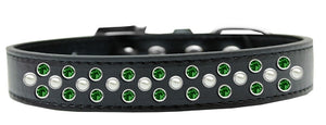 Sprinkles Dog Collar Pearl And Emerald Green Crystals Size 14 Black