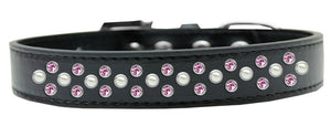 Sprinkles Dog Collar Pearl And Light Pink Crystals Size 16 Black