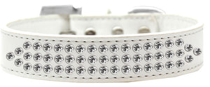 Three Row Clear Crystal Dog Collar White Size 12