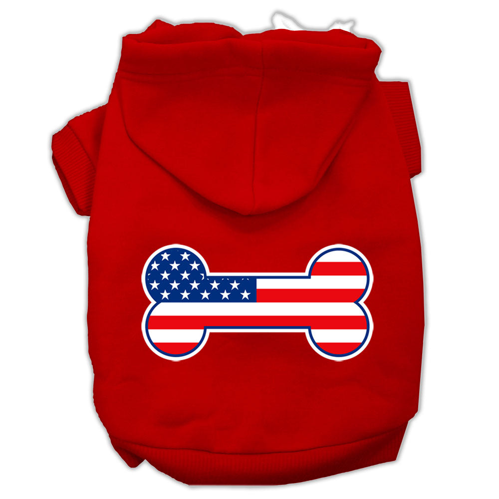 Bone Shaped American Flag Screen Print Pet Hoodies Red Size Med