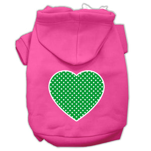 Green Swiss Dot Heart Screen Print Pet Hoodies Bright Pink Size Med