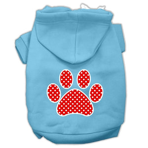 Red Swiss Dot Paw Screen Print Pet Hoodies Baby Blue Size Xs