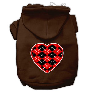 Argyle Heart Red Screen Print Pet Hoodies Brown Size Xxl