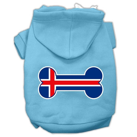 Bone Shaped Iceland Flag Screen Print Pet Hoodies Baby Blue Xl