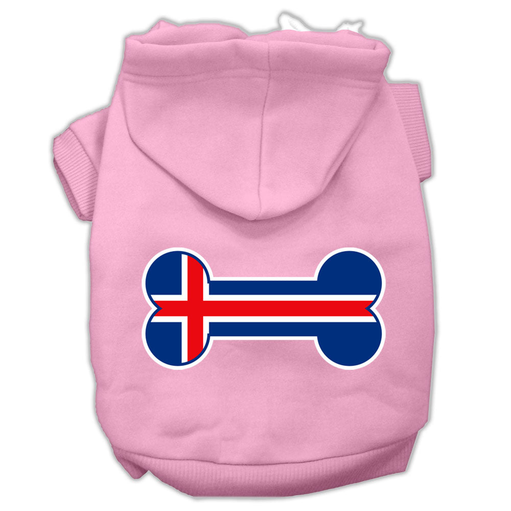 Bone Shaped Iceland Flag Screen Print Pet Hoodies Light Pink Size Xxl