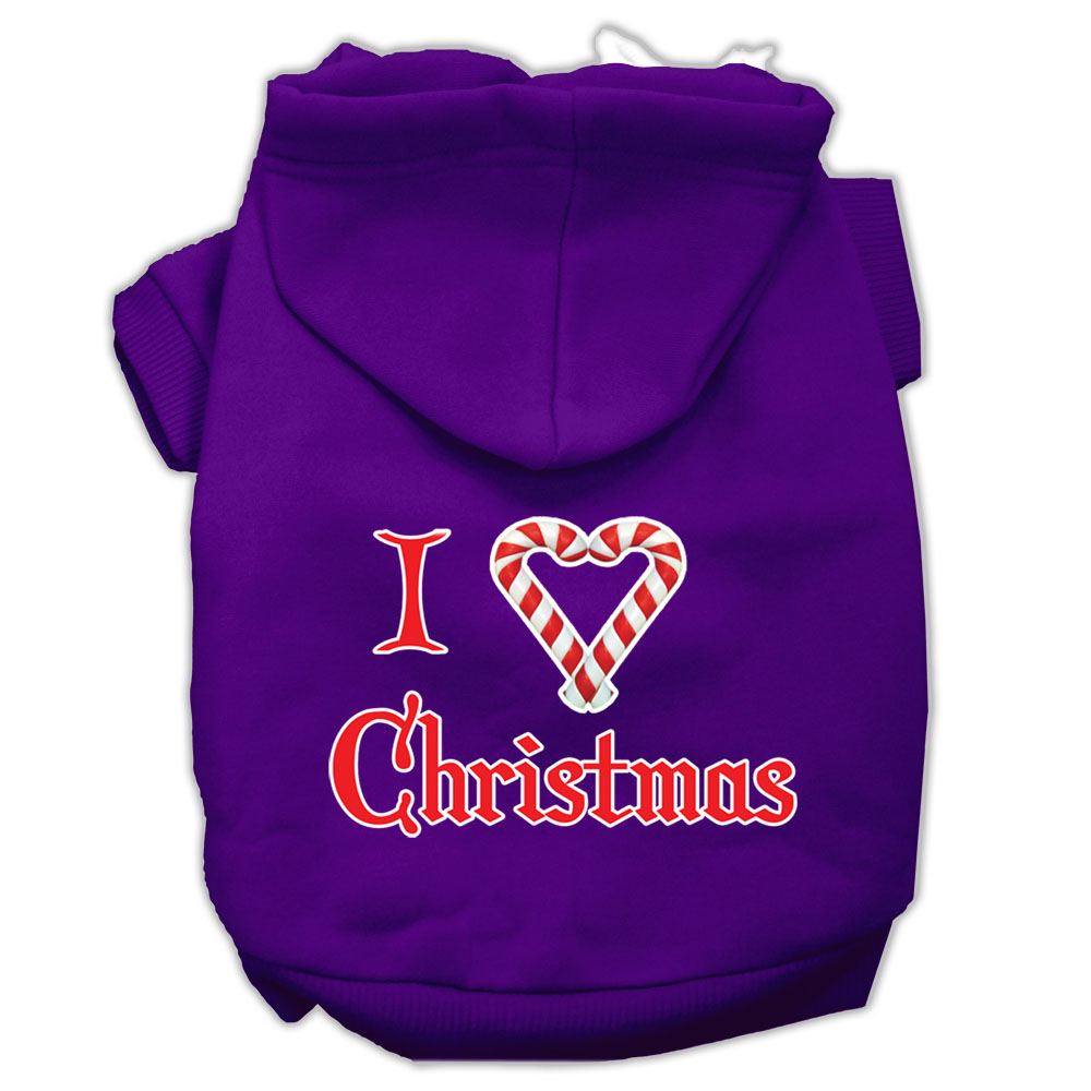 I Heart Christmas Screen Print Pet Hoodies Purple Size Med