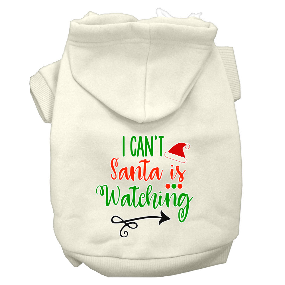 I Can't, Santa Is Watching Screen Print Dog Hoodie Cream S