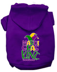 Mardi Gras King Screen Print Mardi Gras Dog Hoodie Purple L